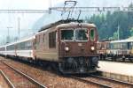 BLS 161 with EuroCity 101 to Brig calls at Kandersteg on 24 May 2001.