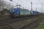 On a hazy 16 March 2024 BLS Cargo 193 494 hauls an intermodal train out of Emmerich towards Kijfhoek in the Netherlands.