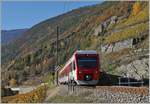 The TMR Region Alps RABe 525 040  NINA  on the way from Martingy to Le Châble in the vineyard by Bovernier.