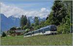 By Les Avants runs the MOB Be 4/4 9204  Alpina  wiht his Regional train service from Montreux to Zweisimmen. 

May 28, 2024