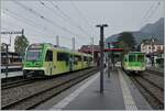 The new TPC ABe 4/8 471 and a A-L train in Aigle.