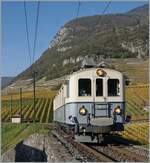 The  TransOrmanan  of the  L'Association ASD 1914  BCFe 4/4 N° 1 is on a special trip in the vineyards above Aigle.