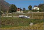 On November 2nd, the  Association ASD 1914  invited people to a Jass trip with their ASD BCFe 4/4 N° 1  TransOrmonan . The picture shows the  Association ASD 1914  ASD BCFe 4/4 N° 1  TransOrmonan  above the Château d'Aigle on the way towards Les Diablerets. November 2, 2024