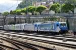 BLS hires 187 002 from ATC and shunts a rake of two 187s and a 485 in Spiez on 5 June 2014.