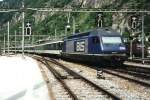 BLS 465 011 pushes an IC to Bern out of Brig on 25 May 2004.