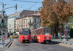 04.09.2024. Two “advertising twins” (Tatra KT4SU No 1134 and 1139) who met in the very center of the city, near the Lviv Opera House.