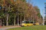 The modernized TatraKT4SU tram No 1136 at the end station of route 2 on Konovaltsia Street.