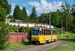 Tatra tram KT4SU No.1072 at the end station of the 7 and 1 routes “Pohulyanka”. Behind is the famous Lychakiv Cemetery. Taken on August 2, 2023.