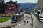 Tram coming from the Standard stop goes along the Li�ge Guillemins station.