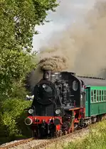 . The steam engine 158  Elna  of the heritage railway CFV3V (Chemin de Fer � Vapeur des 3 Vall�es) pictured in Olloy-sur-Viroin on September 28th, 2014.