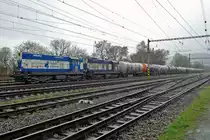 Oil train with CHT 740 721 stands in Decin-Vychod on a very rainy 7 April 2017. 