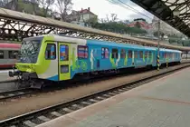 Arriva Vlaky 845 001 stands at Praha hl.n. on 6 April 2017.