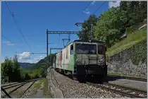 The MOB GDe 4/4 6006 wiht an GoldenPass Panoramic on the way to Montreux by his arriving at the Chamby station. 
21.06.2020