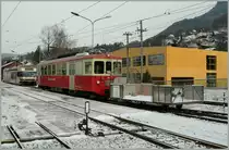 The CEV BDeh 2/4 N� 74 and the cargo wagon KK 505 is ready for the departure on the les Pleiades. 
15.12.2010