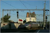 TGV Lyria in the early morning in Lausanne. 
24.05.2011